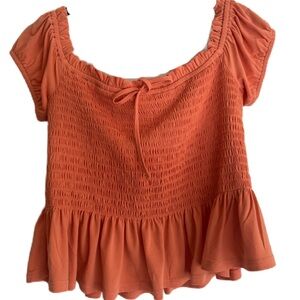 BCBGeneration Papaya Orange Off The Shoulder Smocked Top Women's NWT Medium
